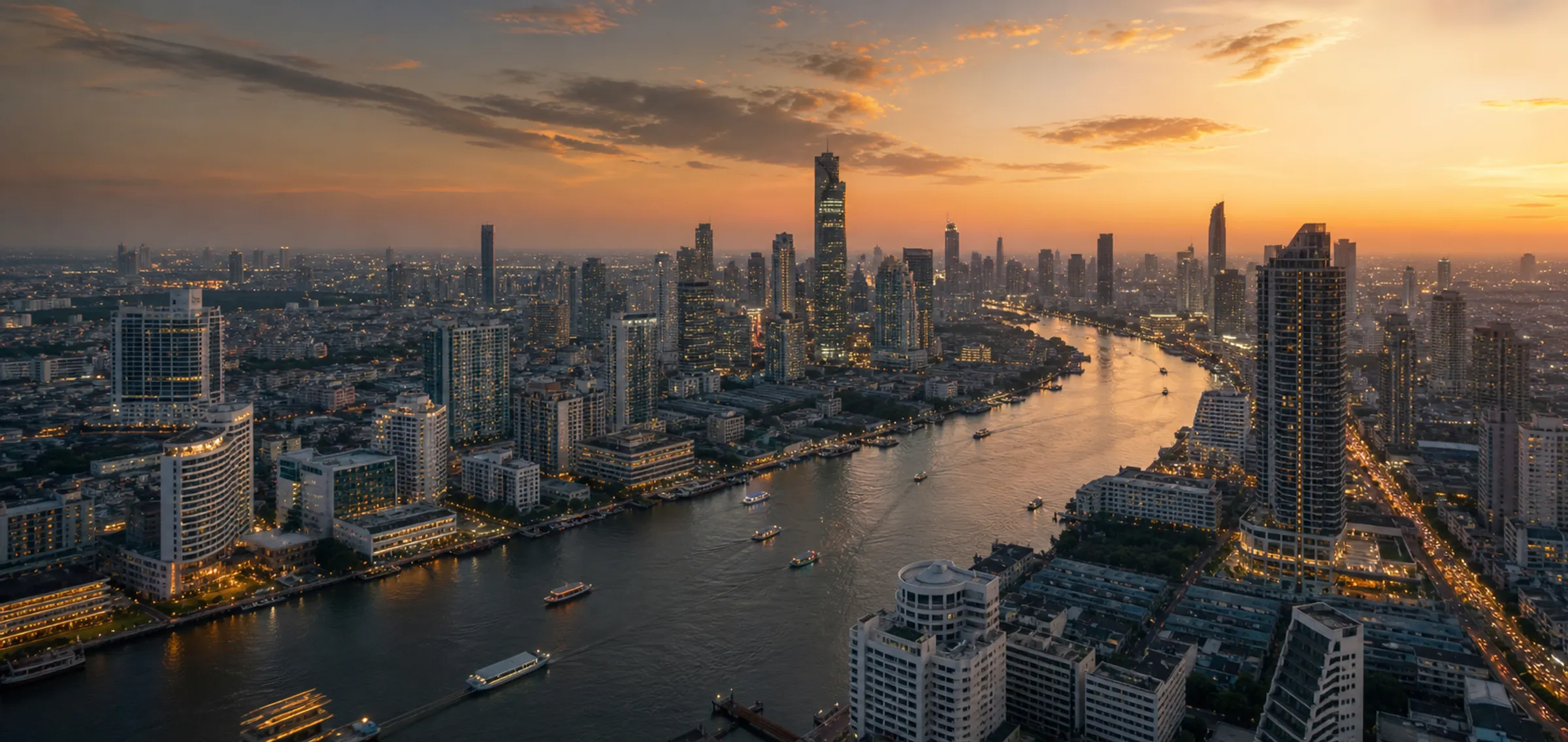 An illustration of the Bangkok skyline at dusk