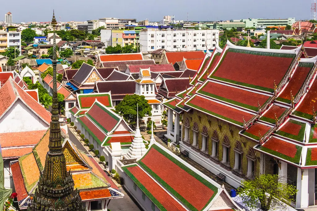 Temple roofs, with the city behind them