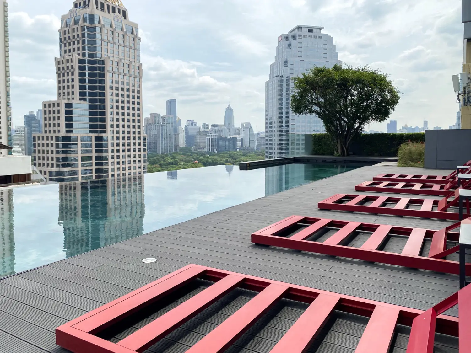 A rooftop pool looking across the Sathorn skyline